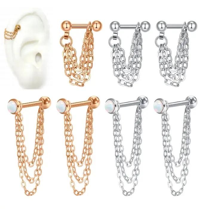 16G Helix Cartilage Tragus haltère avec chaîne boucles d'oreilles piercing boule en acier inoxydable boucle d'oreille