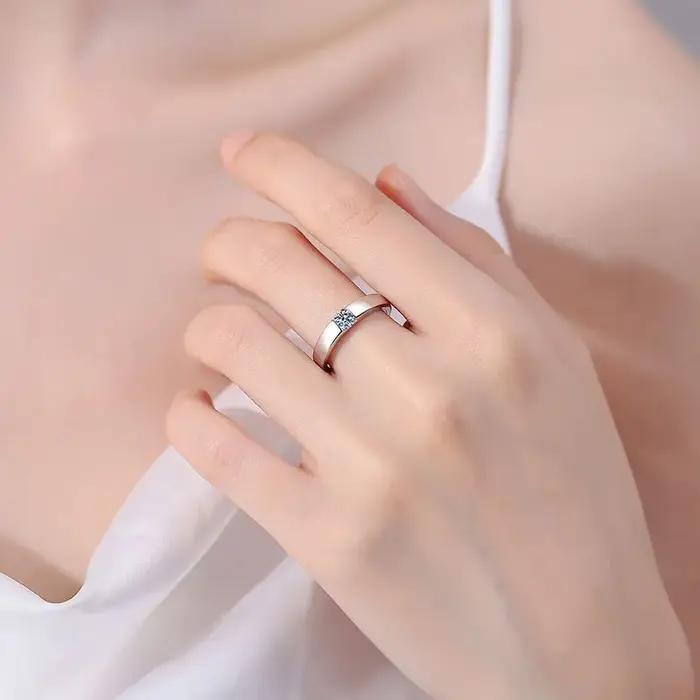 Bague de fiançailles en platine massif PT950 sertie de moissonite 0,3 carats pour femme, alliance de mariage, cadeau pour Saint-Valentin, anniversaire de mariage, occasion spéciale