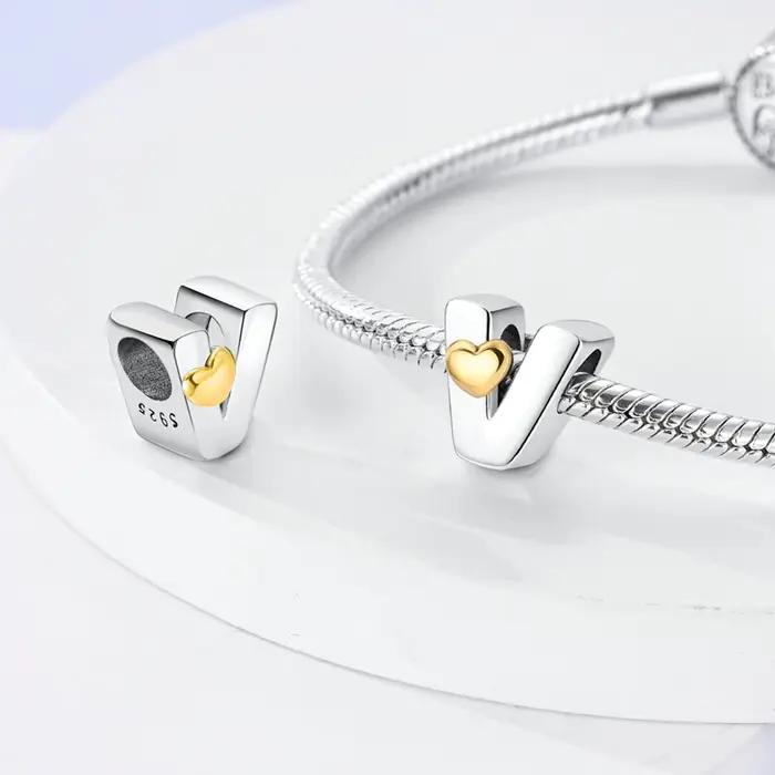 Ajustement Qikaola 925 Bracelets originaux amour 26 lettres anglaises série argent breloques perles pour bricolage anniversaire fabrication de bijoux