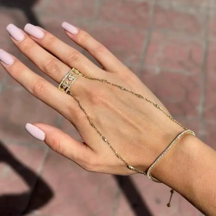 Bracelet de doigt en chaîne de cristal de luxe, élégant, motif nomade rétro, bijou de charme pour banquet et fête, cadeau pour femme