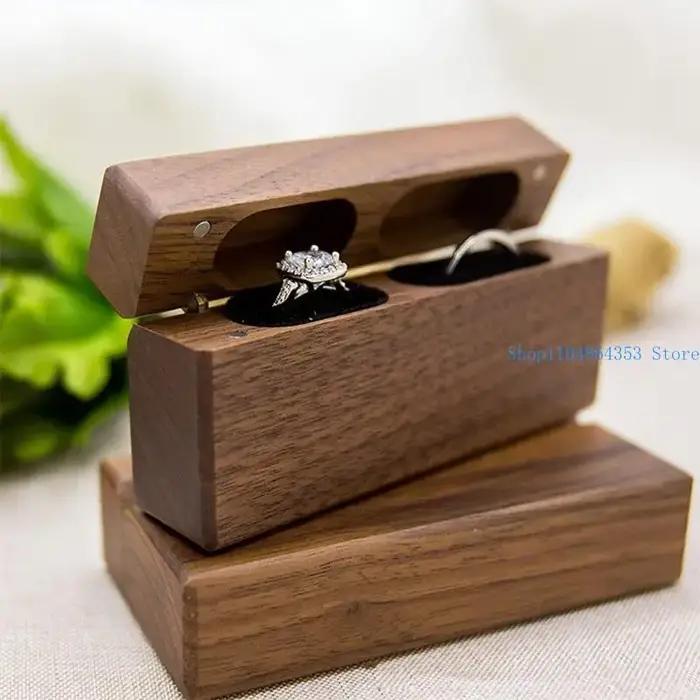 Boîte à alliances en bois décorative avec couvercle, cadeau de cérémonie pour femme, boîte à bijoux