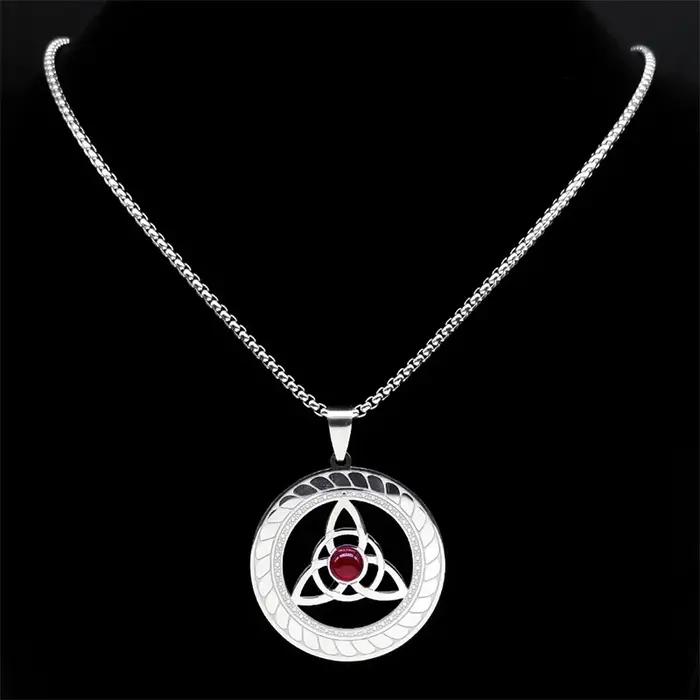 Collier Triquetra celtique trinité noeud pour femmes hommes couleur argent acier inoxydable pierre sorcière colliers