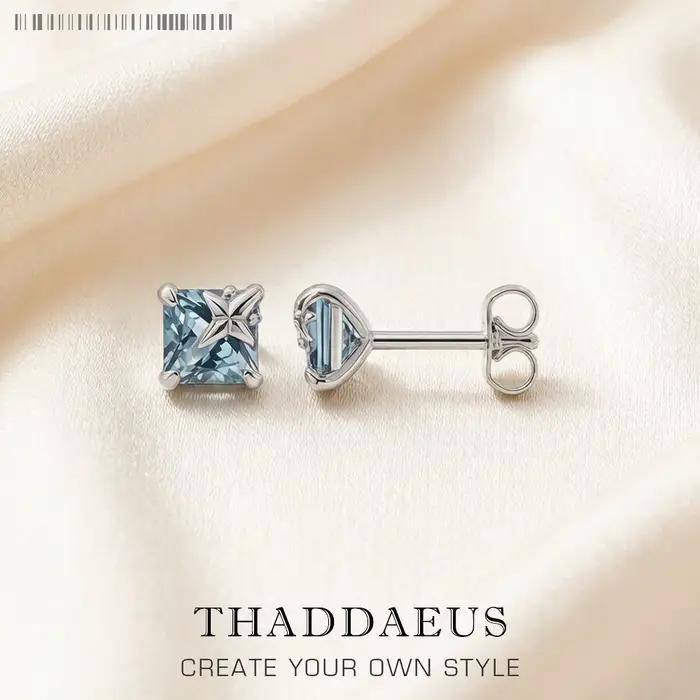 Clous d'oreilles en pierre bleue aigue-marine avec étoile, bijoux fins et élégants européens pour fe