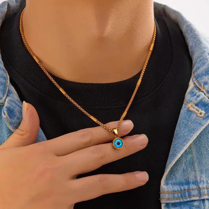 Collier mauvais œil bleu turc en acier inoxydable pour femmes