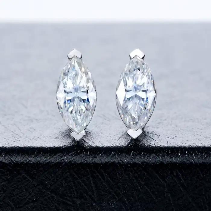 Boucles d'oreilles en moissanite taille marquise D VVS1, plaquées argent 925 avec certificat GRA, bijoux de mariage exquis pour femmes