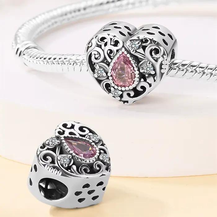 Breloques originales plaquées argent, perles pour bracelets, breloques de sac, accessoires DIY, cadeau pour femme, pendentif lotus, ange, lune, cristal rose