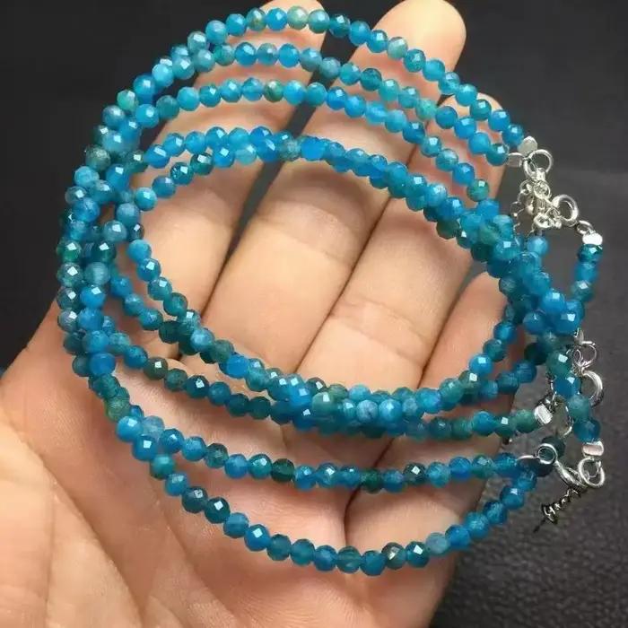 Bracelet artisanal en argent 925 avec perles à facettes en apatite bleue naturelle, idéal pour la gu