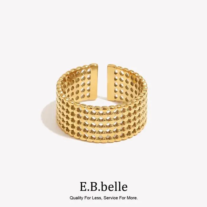 E.B.belle – anneau de manchette en filet de tissage large en acier inoxydable plaqué or 18 carats