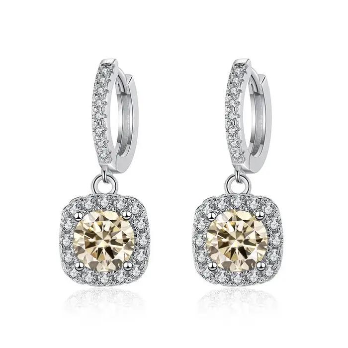 Luxe argent massif 925 bijoux 1ct D couleur Moissanite boucles d'oreilles pour les femmes vert bleu laboratoire créé