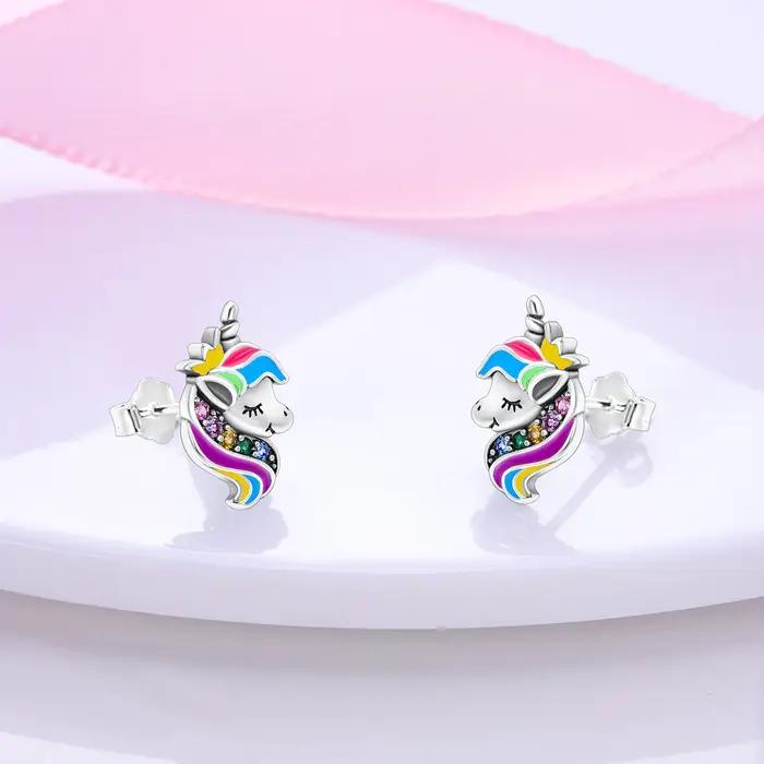 Boucles d'oreilles couronne licorne en argent Sterling 925 pour femmes