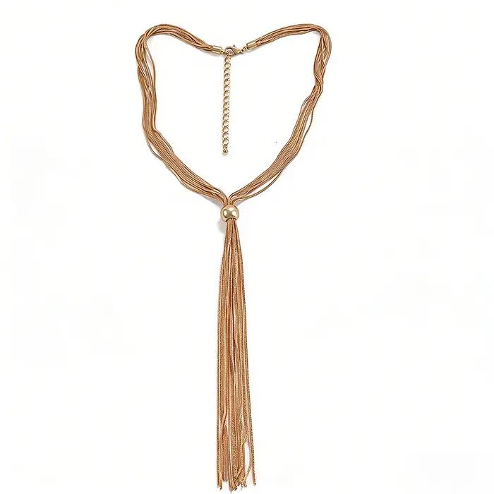 Collier Y en or multi-brins avec pampilles