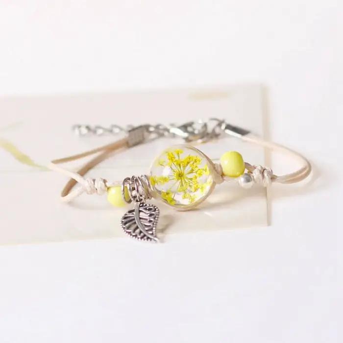 Bracelet en céramique à breloques fleurs séchées chaîne corde tressée pour femmes occasions spéciales cadeau unique
