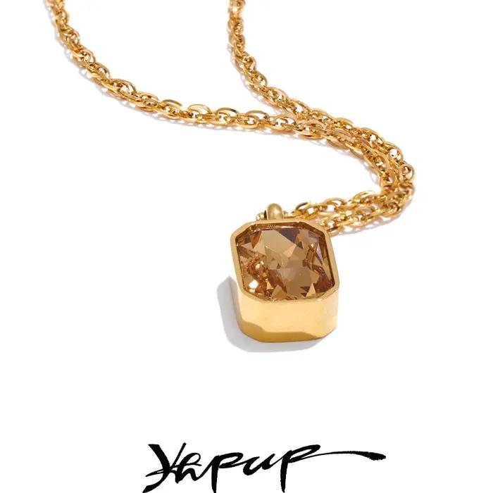 Yhpup AAA brillant Champagne zircone pendentif collier Style chaud en acier inoxydable chaîne