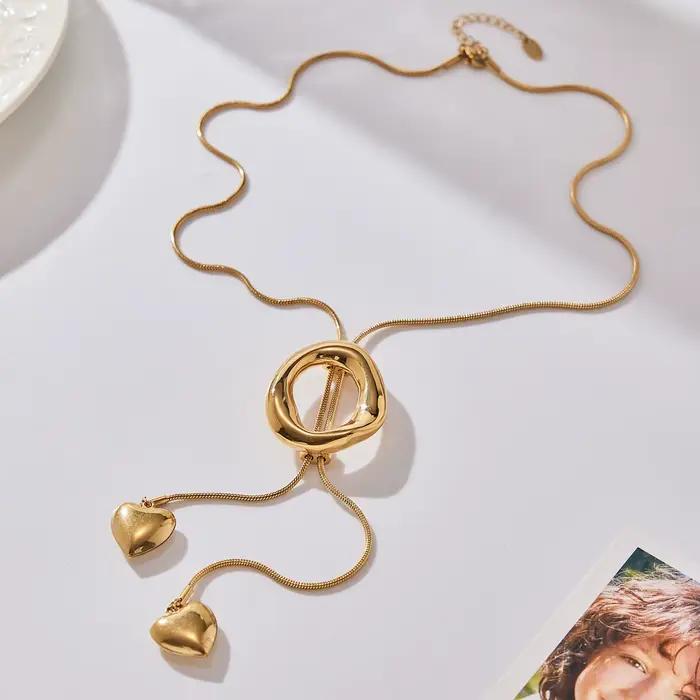 Collier avec pendentif en forme de cœur pour femmes, chaîne plaquée or en acier inoxydable, argent doré, réglable de 62cm de Long, bijoux à la mode