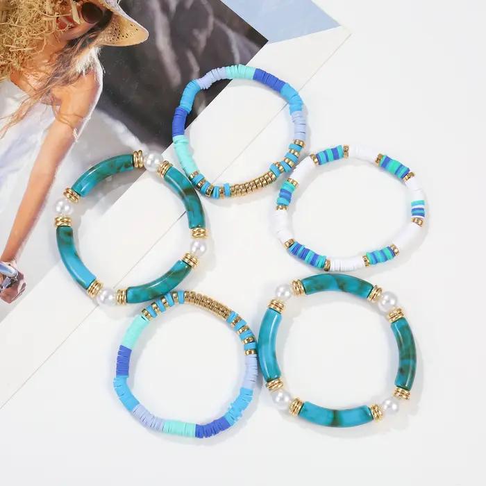Badu Boho Tube coloré résine acrylique Bracelet pour femmes empilable extensible polymère argile perles