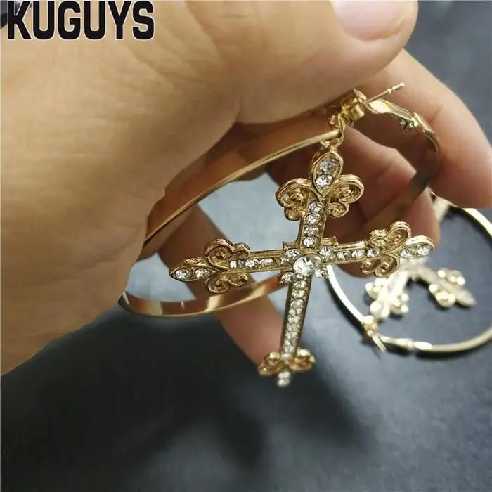 Kuguy – boucles d'oreilles rondes en forme de croix pour femmes