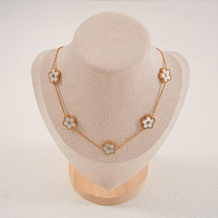 Collier Y vintage en or avec pendentif fleur pour femme