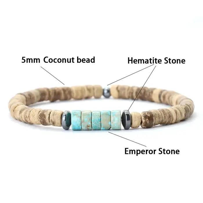 Bracelet Bohème en Perles de Noix de Coco Naturel Unisexe Occasions Spéciales Plage Accessoires de Mode