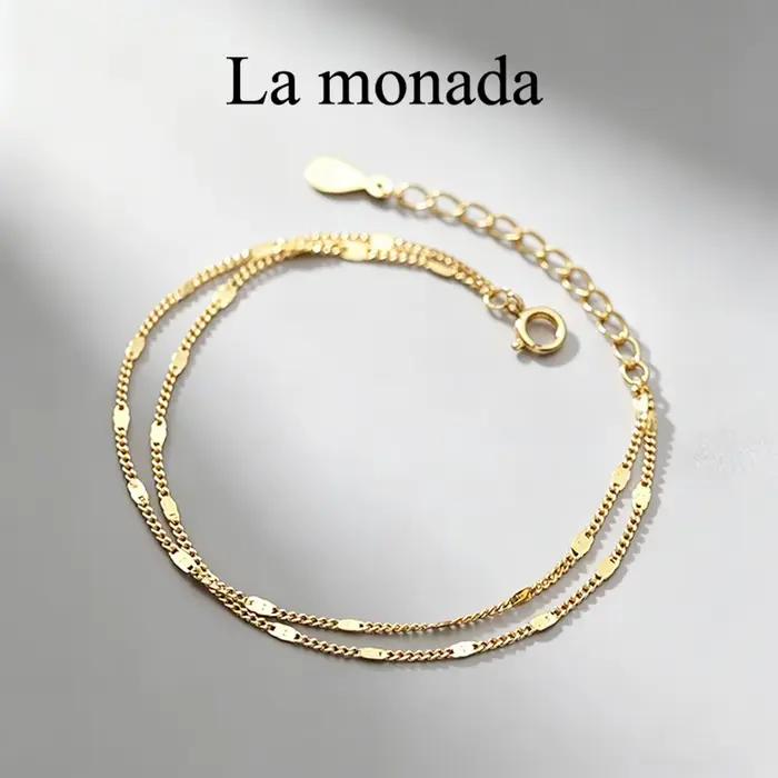 La Monada-Bracelet double couche minimaliste en argent regardé 925 pour femme