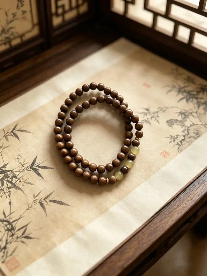 Bracelet double boucle en bois de santal naturel avec accents en jade pour femmes, bijoux zen et apaisants pour les occasions spéciales et quotidiennes