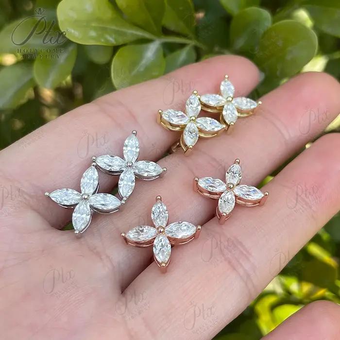 Boucles d'oreilles en Moissonite taille Marquise élégantes en argent sterling 925 pour femmes, idéales pour les soirées et occasions spéciales