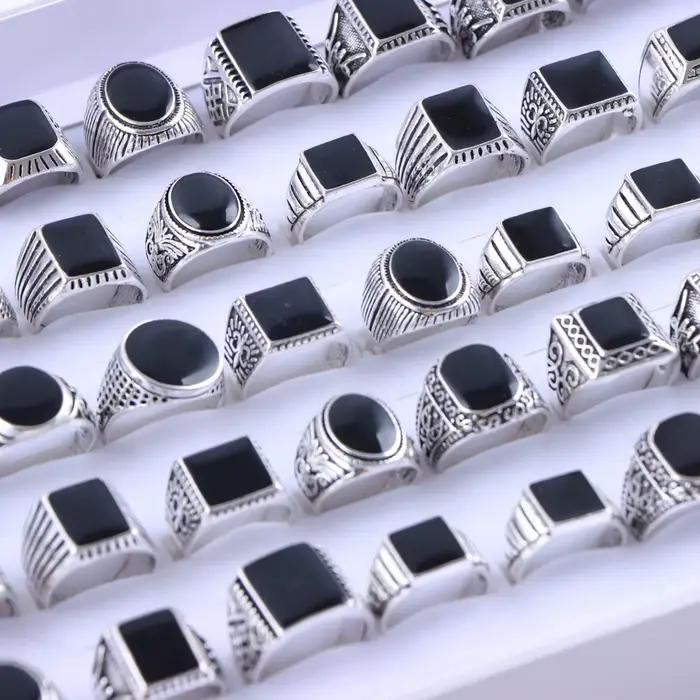 Bagues carrées rétro Punk gothique en émail goutte d'huile pour hommes et femmes, accessoires de bij