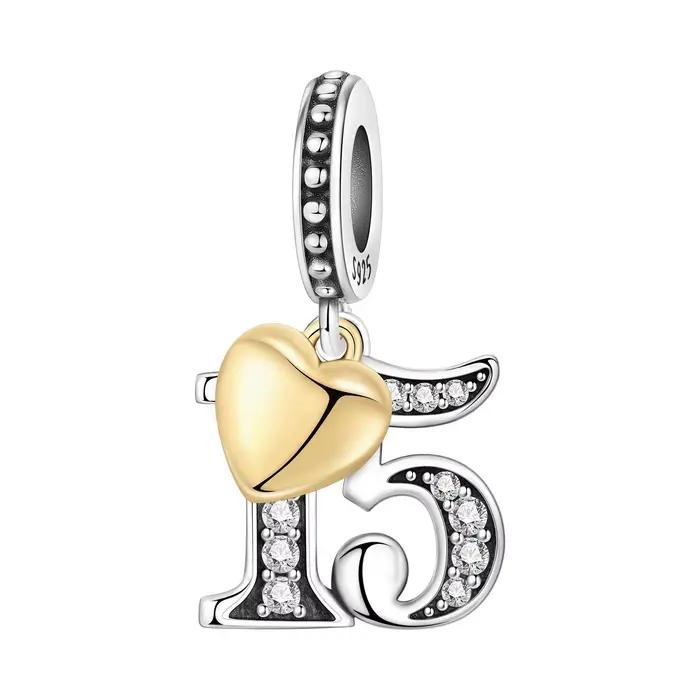 Pendentif numéro en argent Sterling 925 Original, 10e 15 18 20-60, perle d'anniversaire pour Bracele