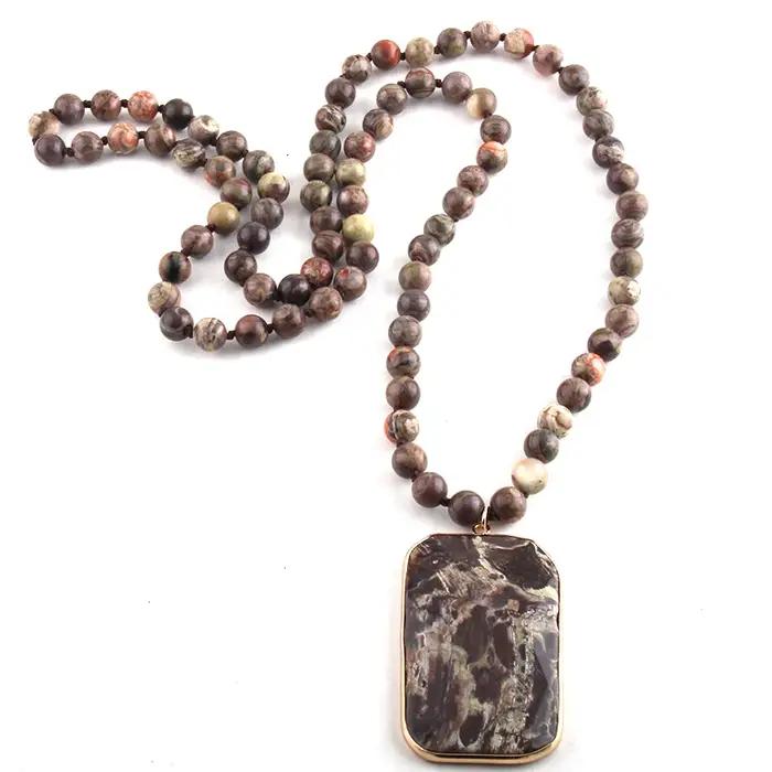 RH – collier avec pendentif en pierres naturelles, Long, Semi-précieux, rectangulaire, bijoux à la mode