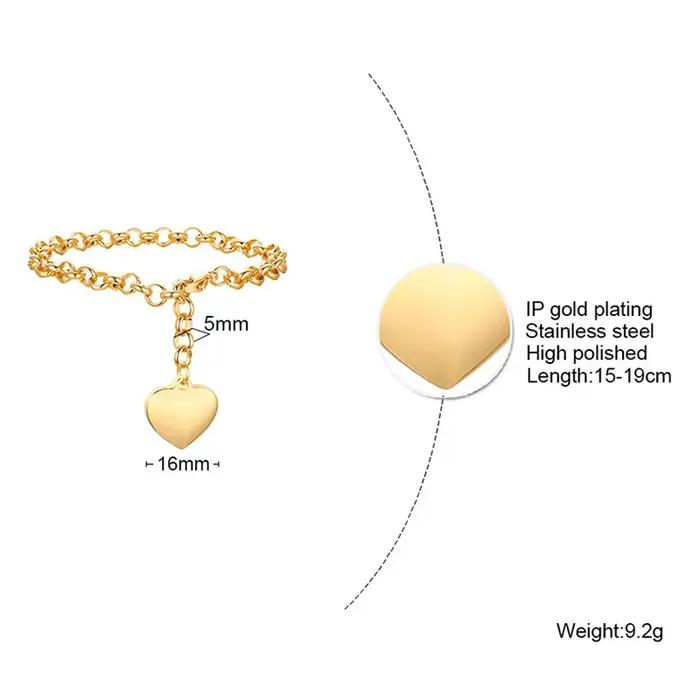 Bracelet Chaîne en Forme de Cœur pour Femmes, Acier Inoxydable, Finition Or, Pour Fêtes, Rue, Anniversaires et Engagements