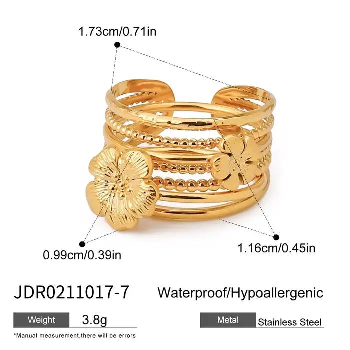 Ensemble de bagues minimalistes plaqué or 18 carats pour femmes, acier inoxydable, design floral, idéal pour soirées et occasions spéciales