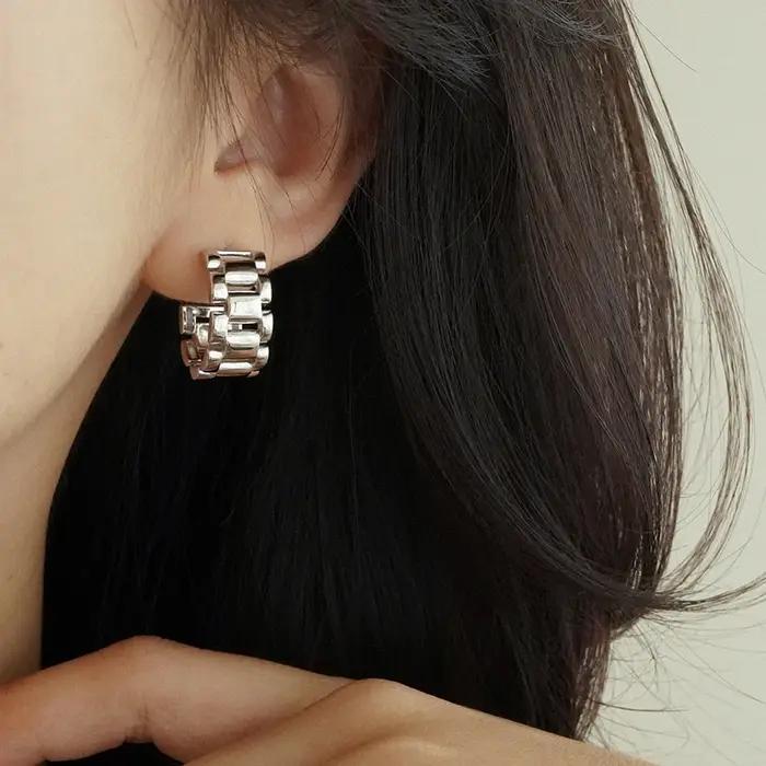 Huitan – boucles d'oreilles chaîne de montre délicates pour femmes, couleur argent/or, à la mode, bi