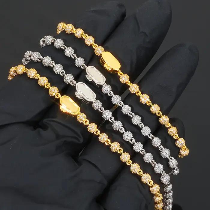Bracelet en diamant pour femmes perle ronde exquise 4mm laiton brillant boucle printemps bijoux luxe occasions spéciales unisexe argent or