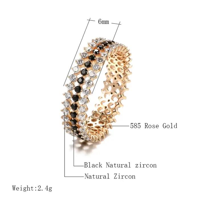 Kinel – bagues en or Rose pour femmes, accessoires Vintage, Zircon naturel brillant, noir et blanc, bijoux fins, tendance 585