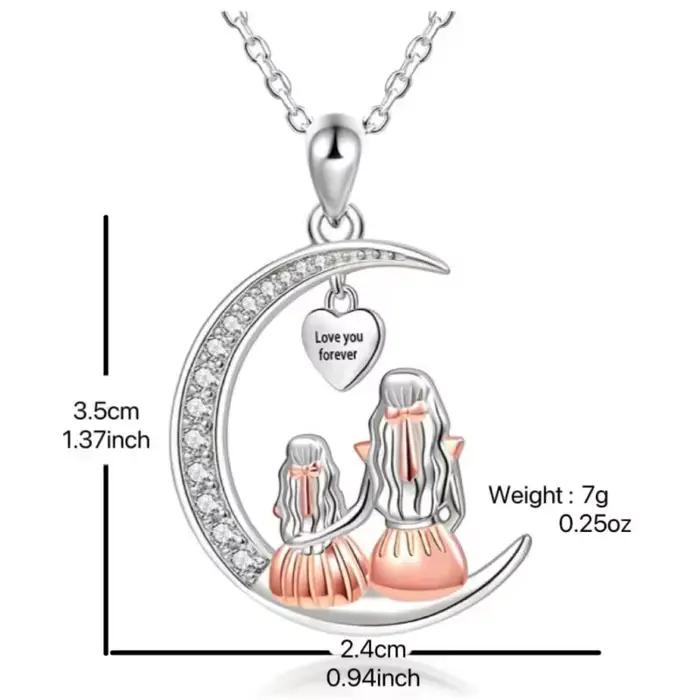 Collier de famille maman fille t'aime pour toujours couleur argent coeur lune pendentif Zircon colliers femmes bijoux cadeau de fête des mères