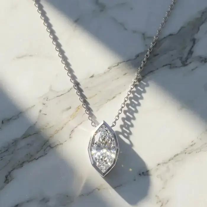 WUIHA – collier avec pendentif en argent Sterling 925, 7x14 MM, coupe Marquise, diamants GRA Moissan