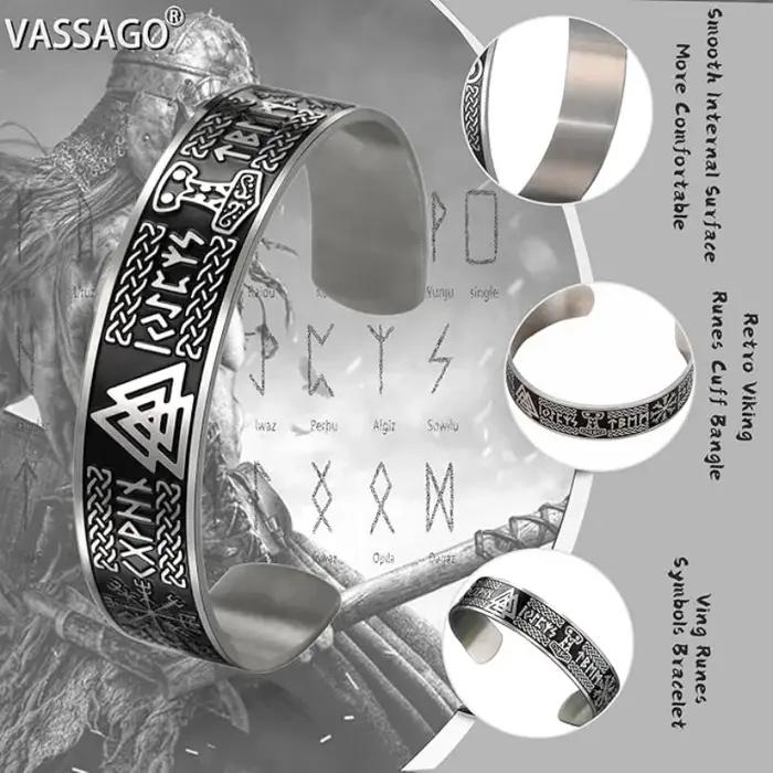 Bracelet viking homme avec runes nordiques Mjolnir Vegvisir plaqué argent acier inoxydable pour hommes occasions spéciales ```