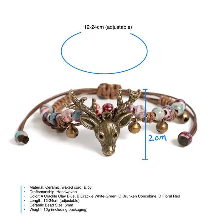 Bracelet réglable en céramique avec tête de cerf craquelée pour femme