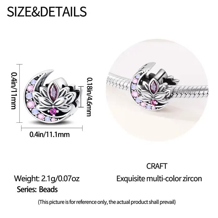 Breloques originales plaquées argent, perles pour bracelets, breloques de sac, accessoires DIY, cadeau pour femme, pendentif lotus, ange, lune, cristal rose