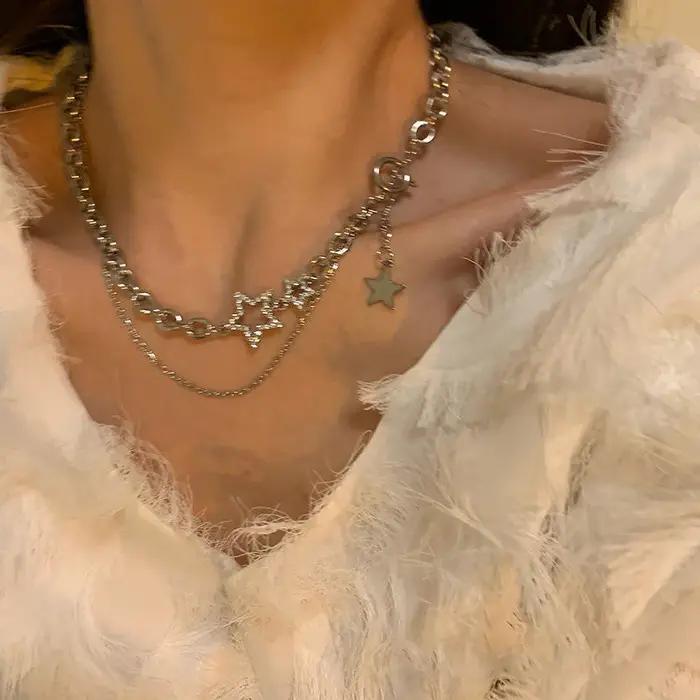 Collier étoile en zircon avec chaîne de maillons pour femmes, bijoux punk à la mode, cadeau de fête pour occasions spéciales