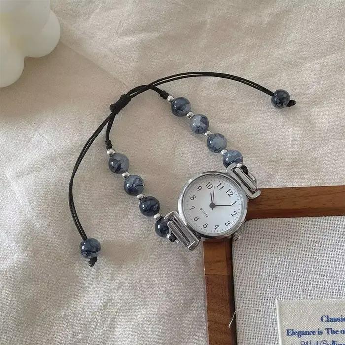 Mode Bracelet perlé montre Bracelet réglable pendentif montre à Quartz montre-Bracelet femmes filles