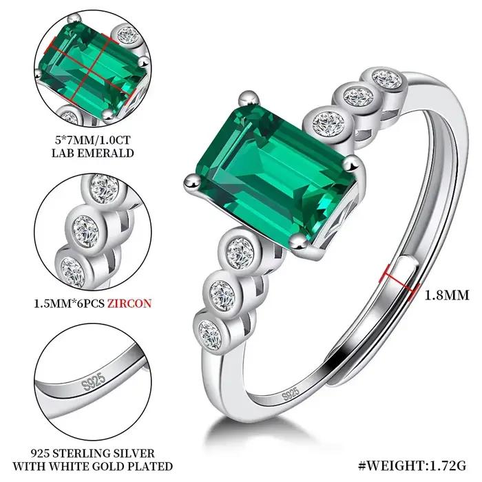 Bague ajustable LinkerLove en argent sterling 925 avec émeraude 1 carat