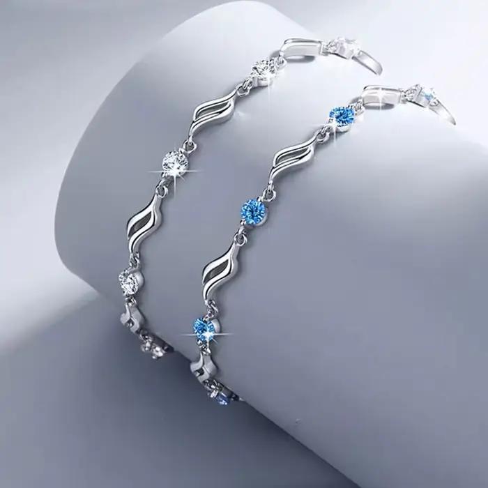 Bracelets rétro en argent Sterling 925 et cristal bleu pour femmes