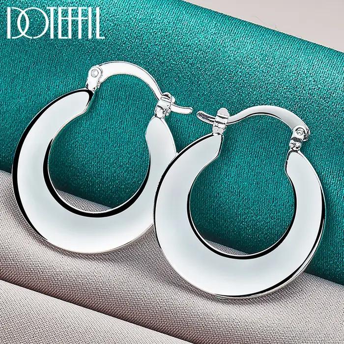 DOTEFFIL 925 en argent Sterling boucle d'oreille lisse pour femme mariage fiançailles fête mode char
