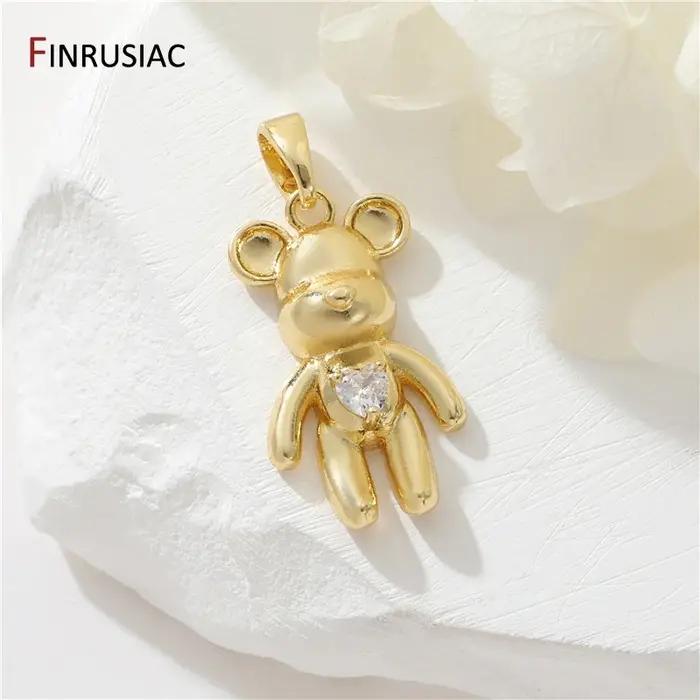 FINRUSIAC-Charmes plaqués or 14 carats pour bijoux, ours en perles mignon, artisanat fait à la main,