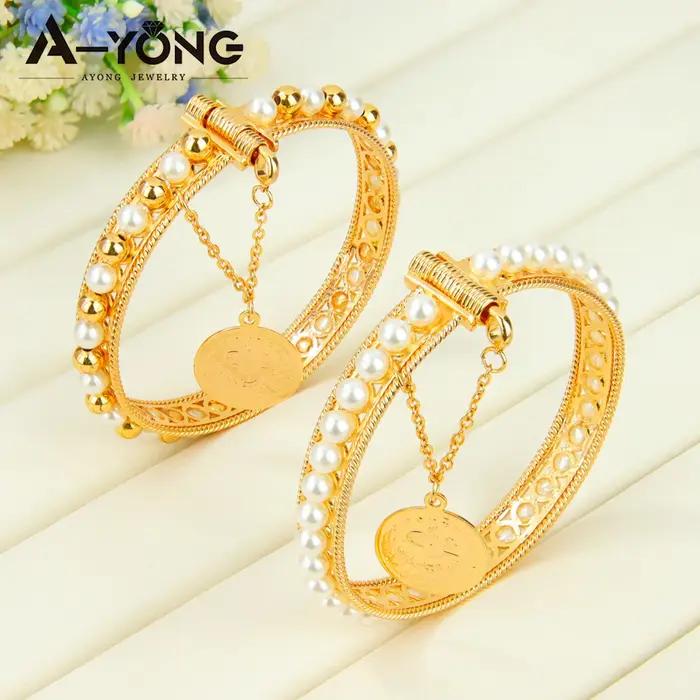 Bracelet de perles plaqué or élégant pour femmes bijoux de mariage nigérians et habesha occasions spéciales or jaune clair rhodium