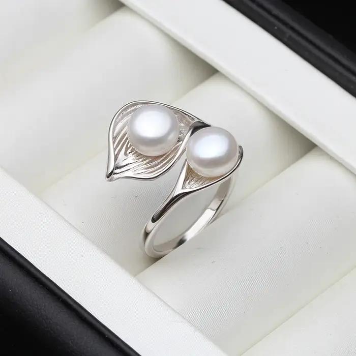 Superbe bague en perles d'eau douce naturelles blanches, argent 925, pour femme, véritable bague dou