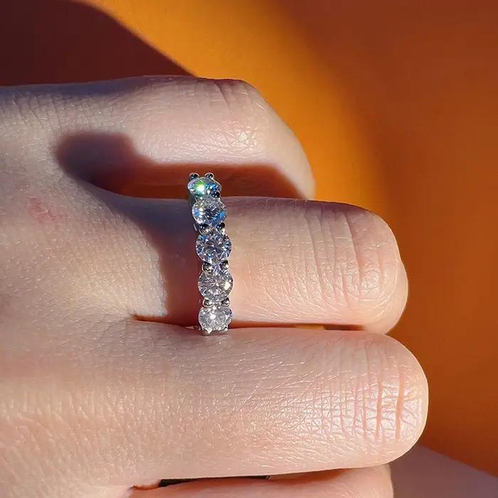 4mm D couleur VVS Moissanite bague pour femmes Total 1.5CT S925 bijoux en argent Sterling passer diamant testeur bandes