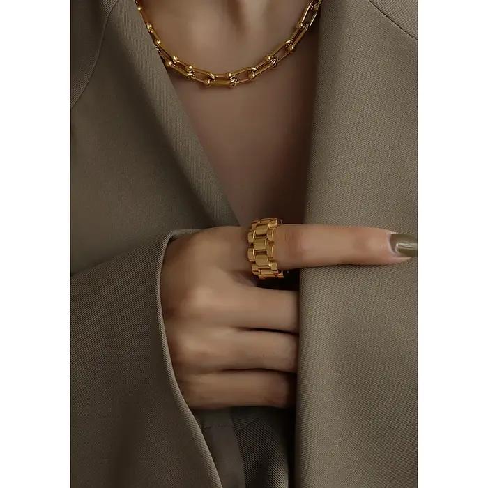 TOSOKO nouveau Design dames en acier inoxydable plaqué or ternissement anneau mode Hip Hop bracelet