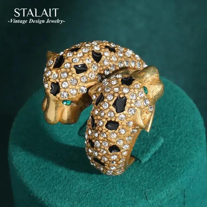 Bague léopard de luxe moderne | Plaqué or 18 carats et zircone | Conception artistique sauvage