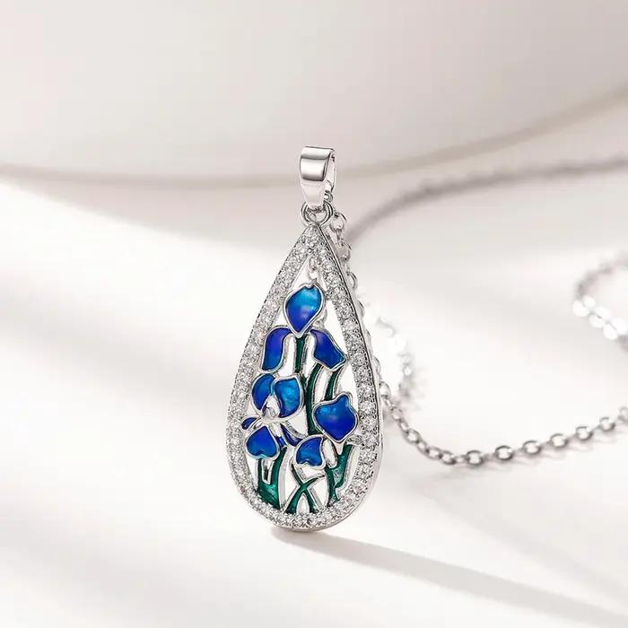 CAOSHI – collier élégant avec pendentif en émail en forme de fleur bleue